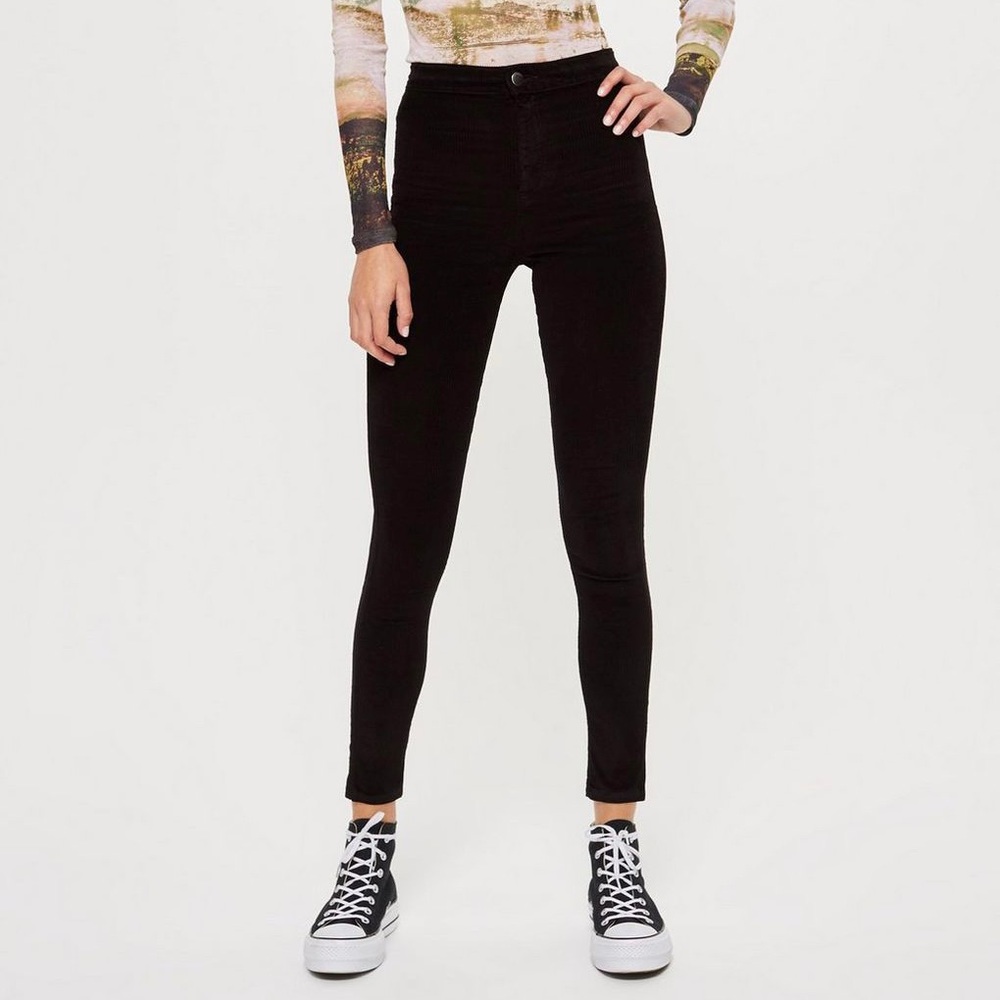 TOPSHOP Joni Black Corduroy High Waist Skinny 6